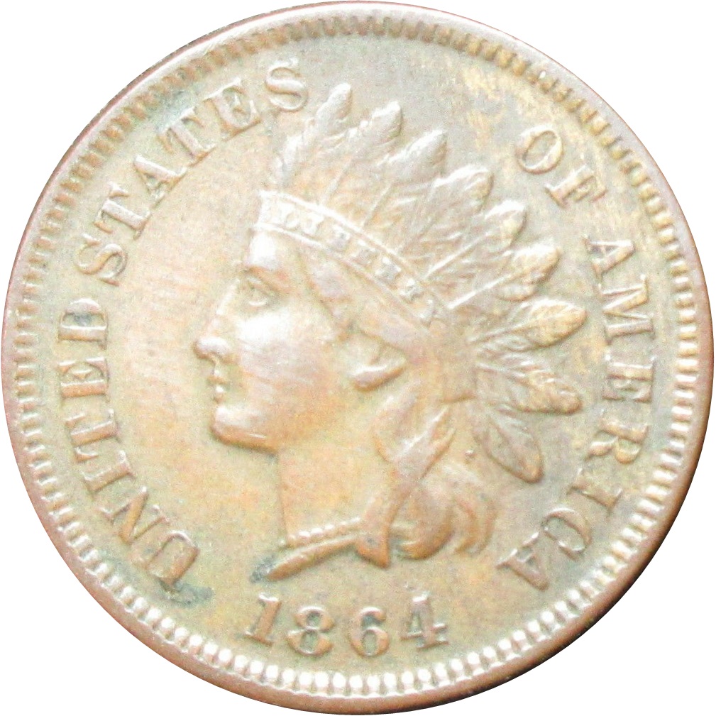1864-1c-Indian-Head-Cent-L-On-Ribbon